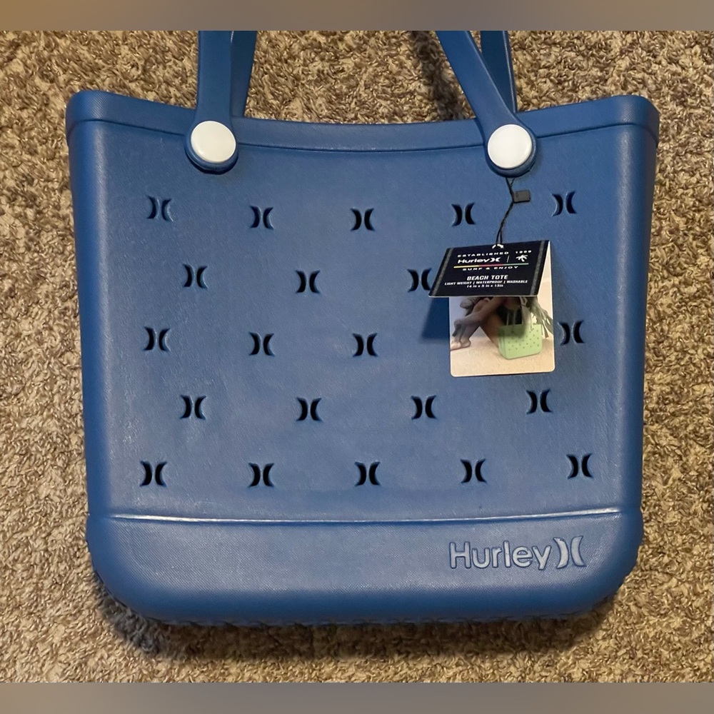 Hurley Blue Rubber Silicone Light Weight Waterproof Shoulder Beach Bag Tote NEW